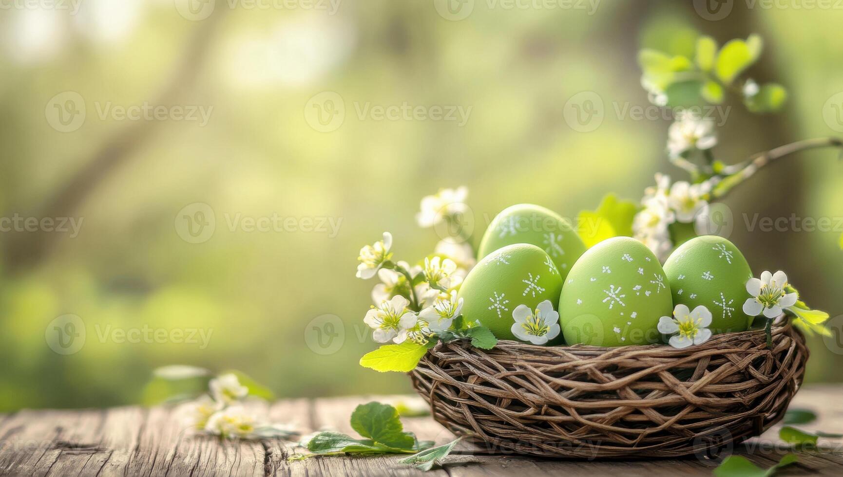 eggs displaying pastel green hues with delicate white polka dots nestled within grassy wicker basket surrounded by soft photo