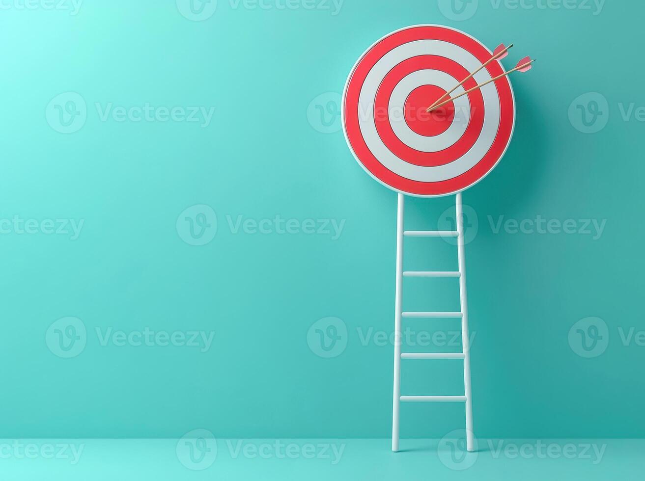 bullseye of a target placed on top of a ladder symbolize achieving a challenging goal photo