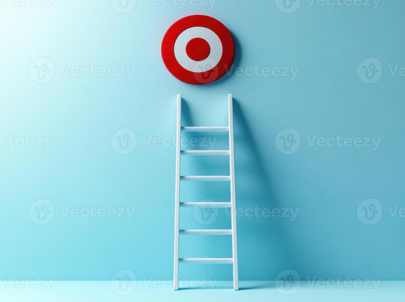 the bullseye of a target placed on top of a ladder symbolize achieving a challenging goal photo
