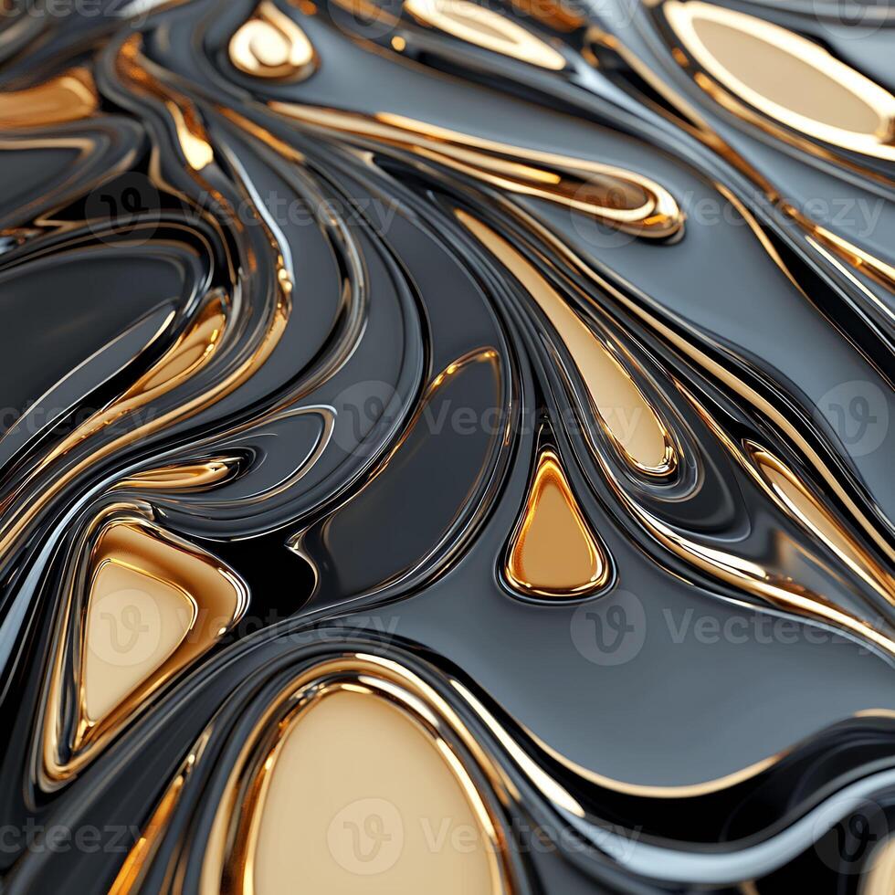 Abstract Black and Gold Swirling Liquid Pattern photo