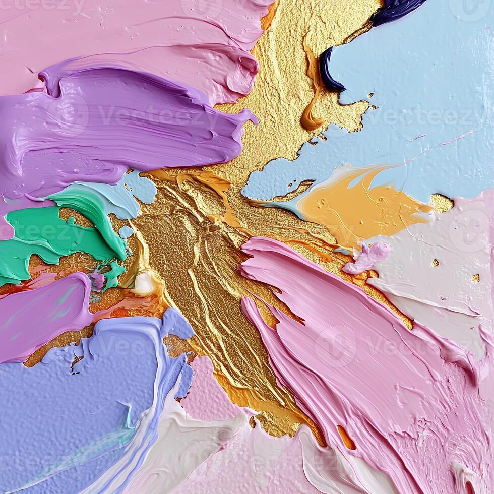 Abstract Pastel and Gold Impasto Painting photo