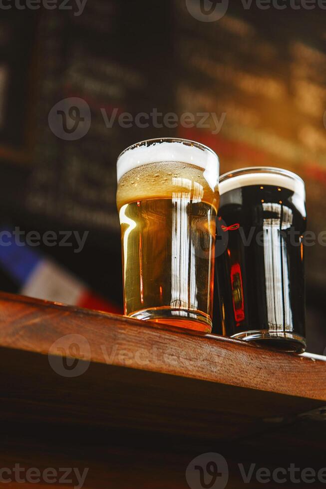 Enjoying Variety of Craft Beers on Bar Counter photo