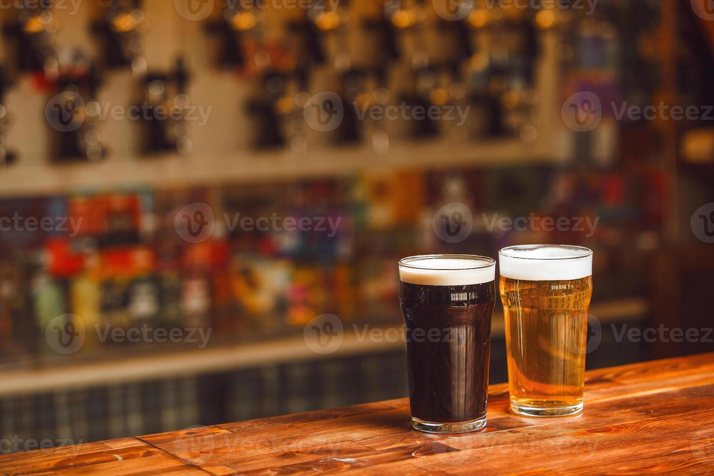 Enjoying Diverse Brews at Cozy Bar With Ample Space for Text photo