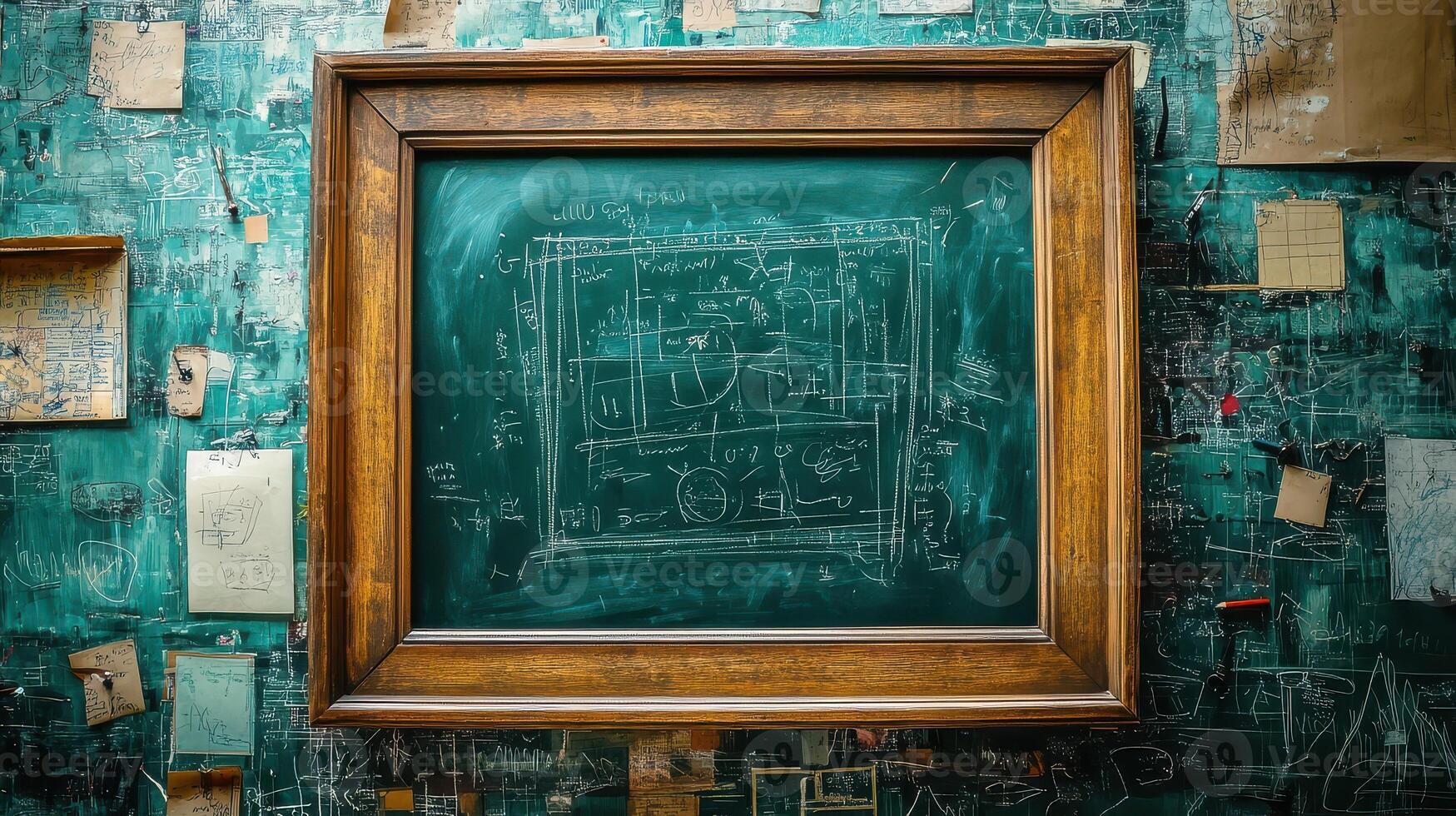 A Creative Frame Decorated with Unique Drawings on a Green Blackboard for Your Artistic Projects and Educational Use photo