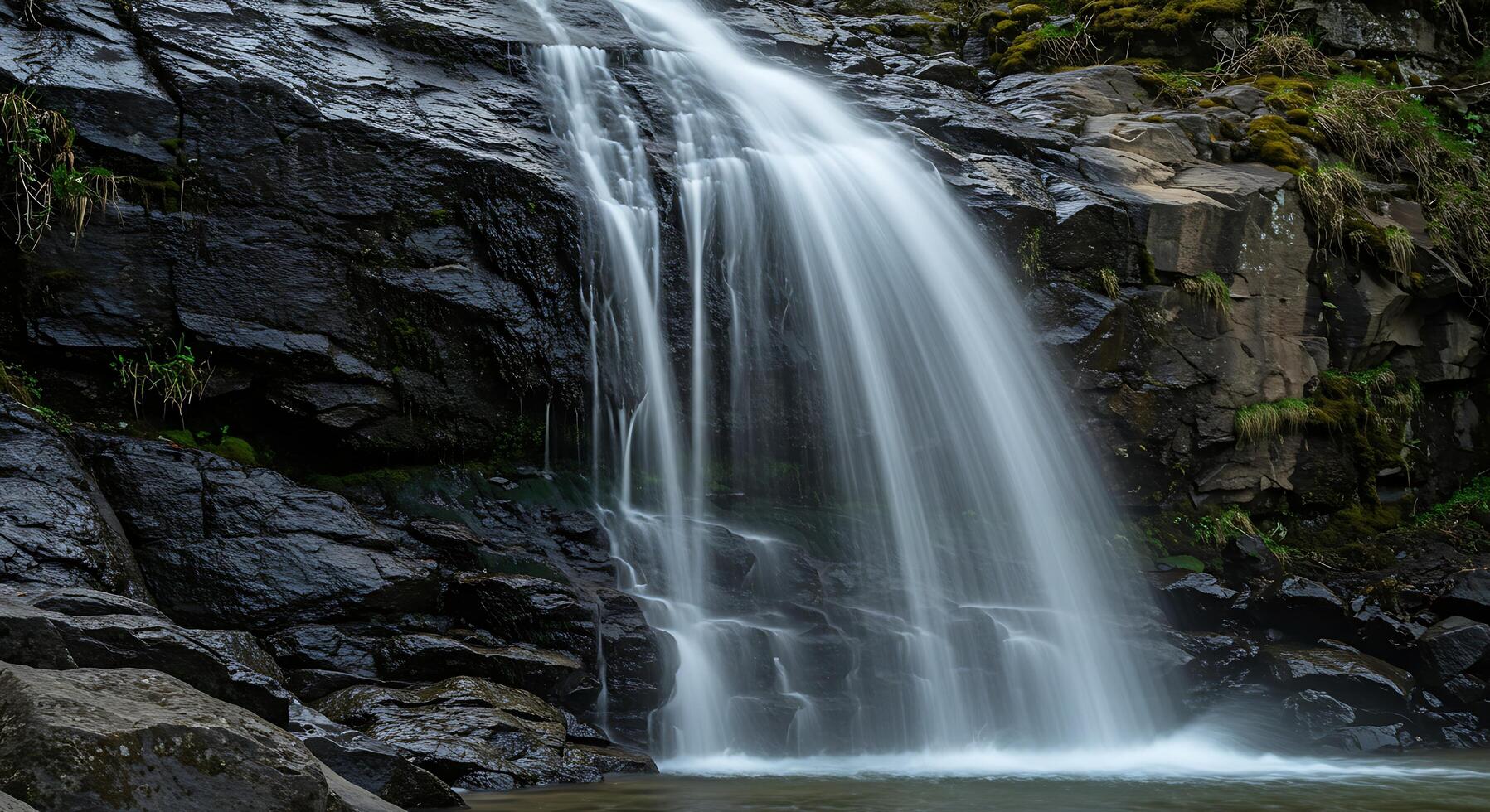 Waterfall Flowing Over Rocks with Long Exposure photo