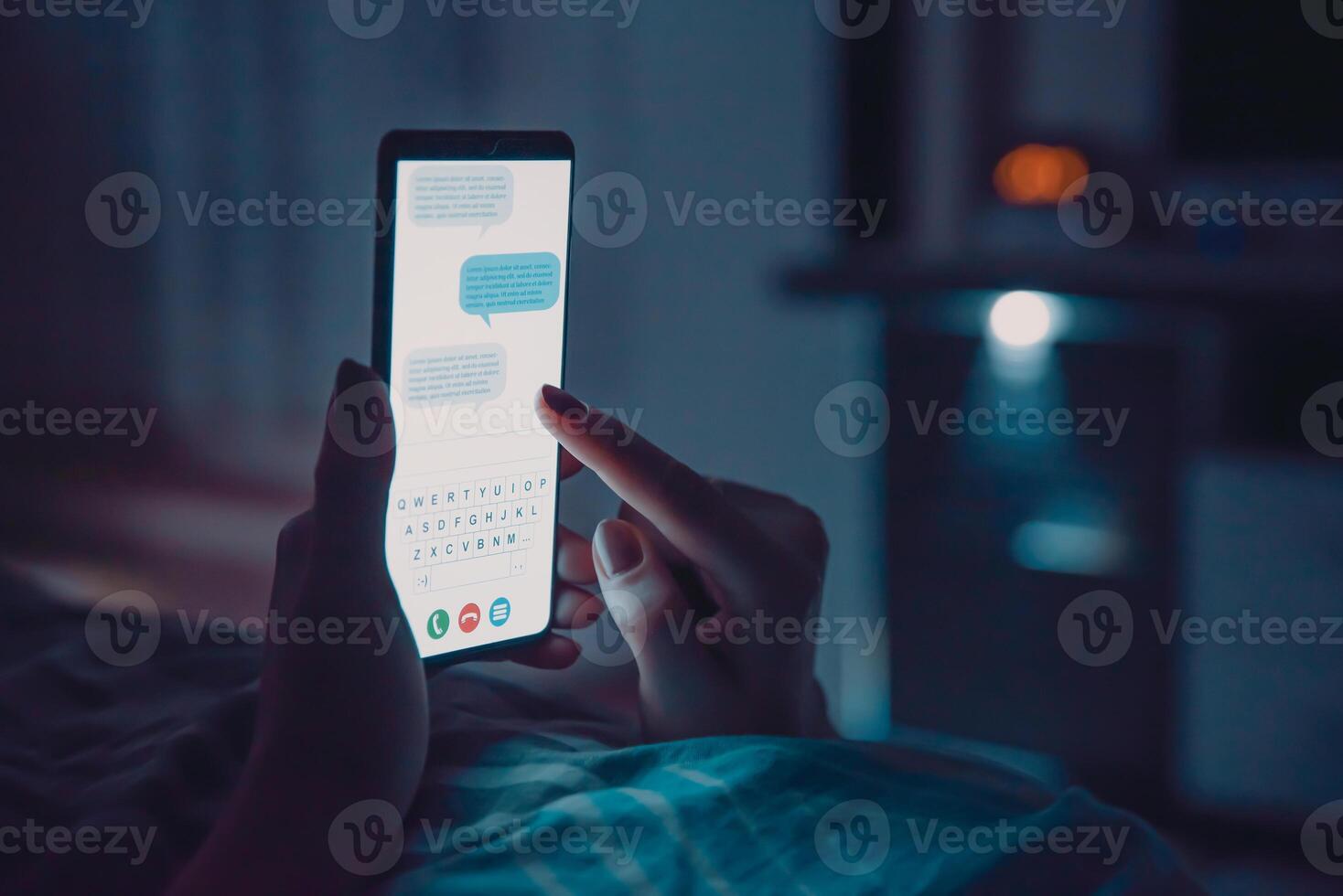 A person is using a smartphone with text messages on it photo