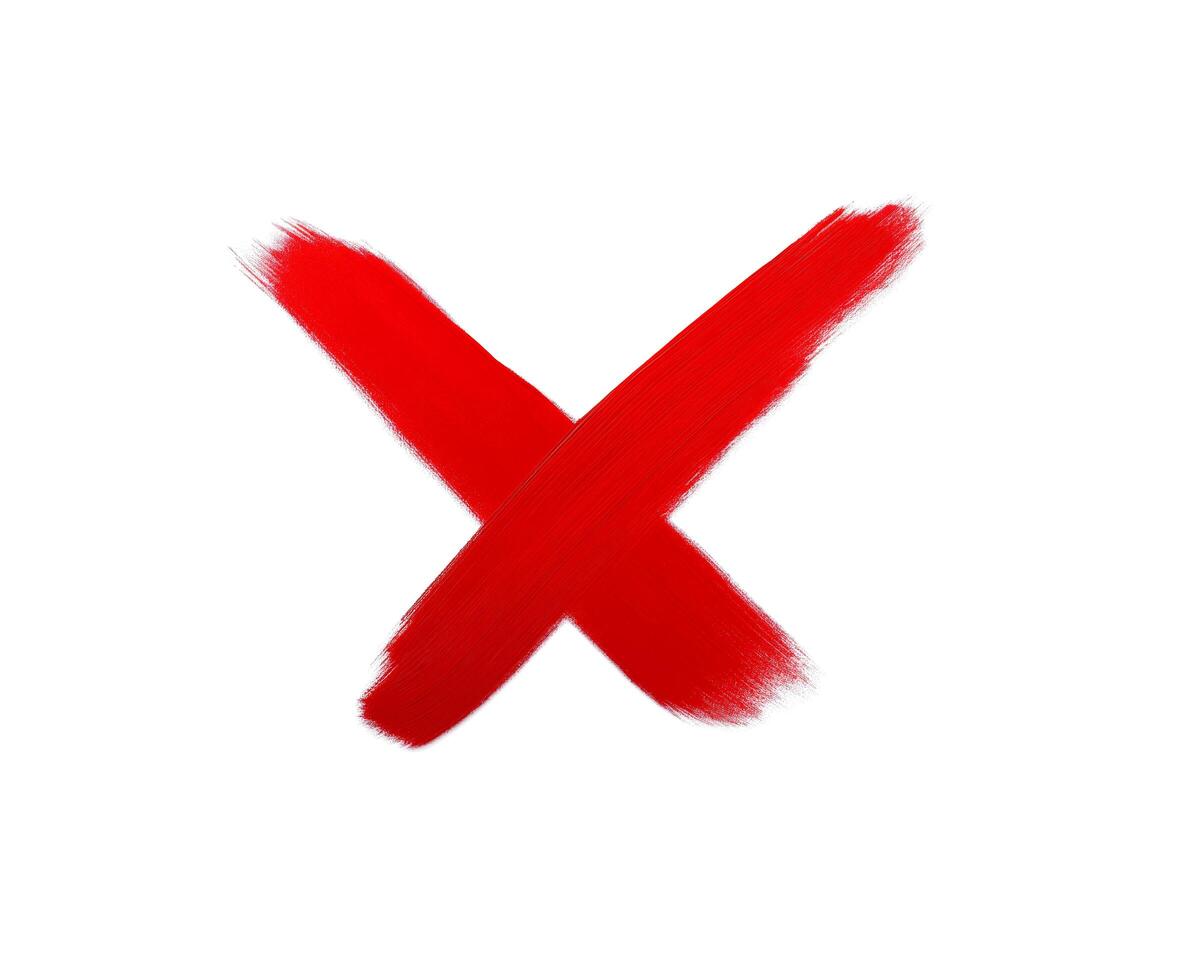 A red X is drawn on a white background photo