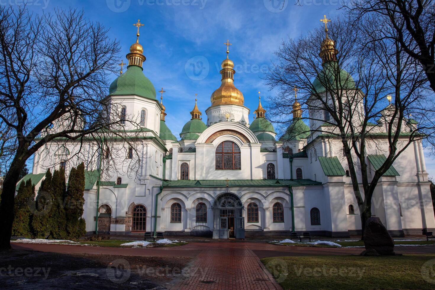 Saint Sophia Cathedral in Kyiv is famed for its stunning domes and historical importance, serving as a key Orthodox worship site that draws visitors for its beauty year round. photo