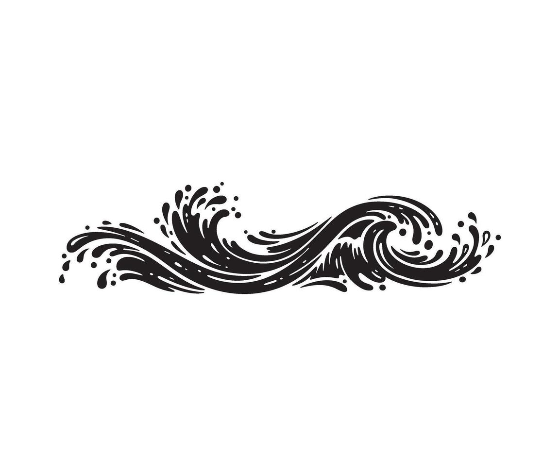 Hand-drawn abstract water wave with splash details vector