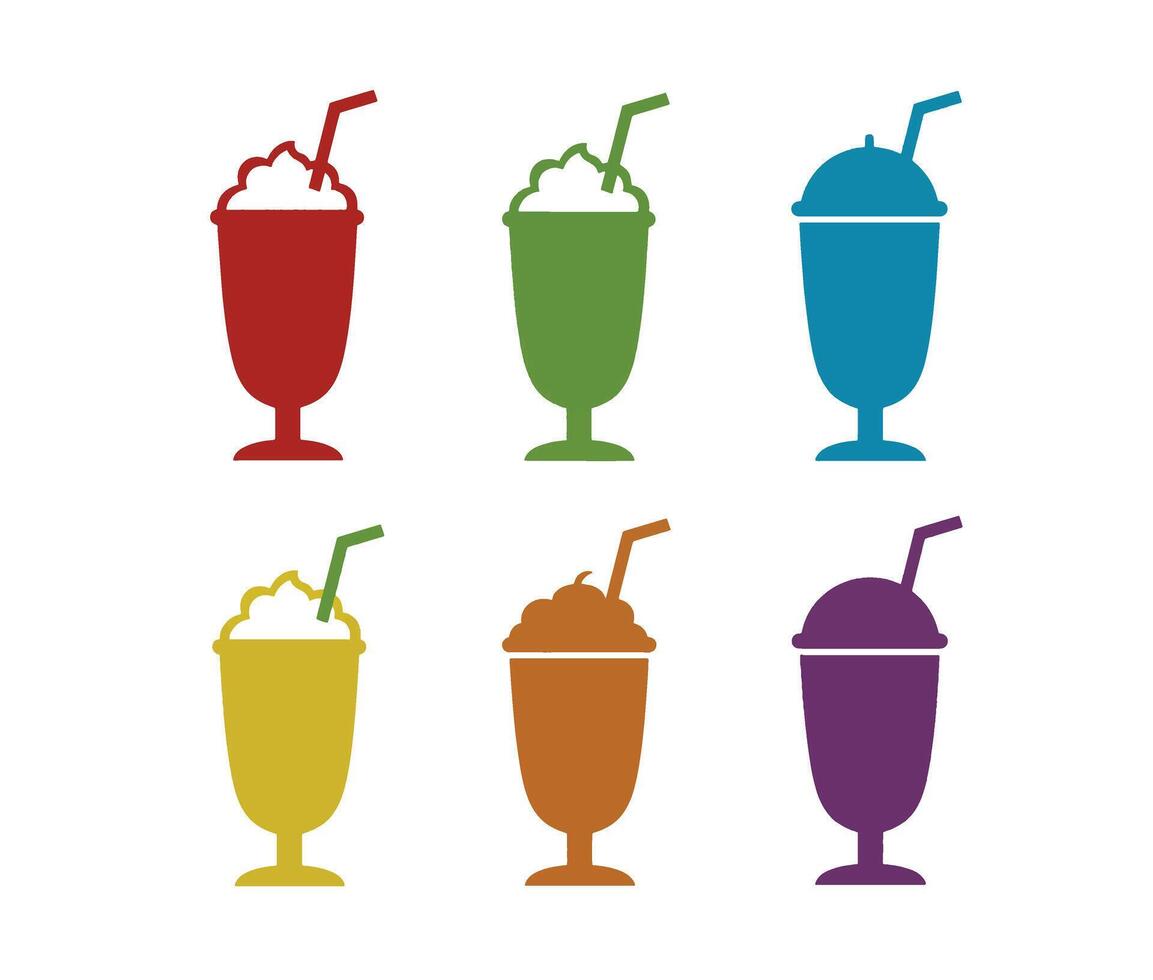 Colorful Cold Drinks and Tasty Juice in Glasses with Straws vector