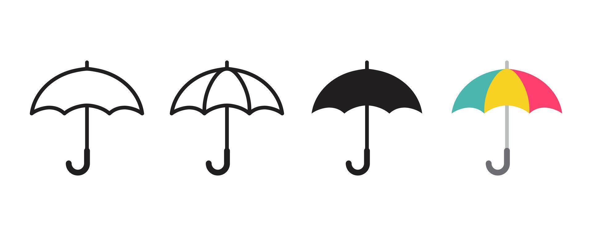 Umbrella icon set. Rain, weather, meteorology sign. Umbrella silhouette on white background vector