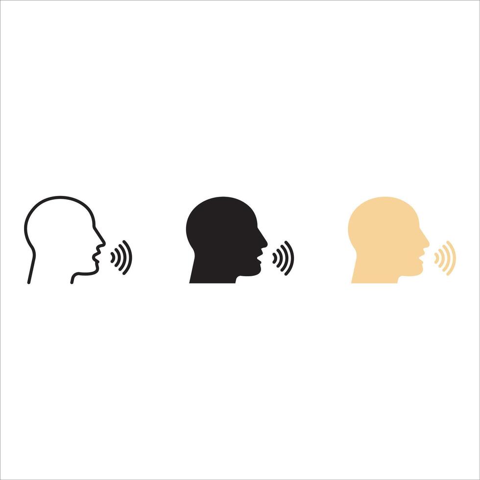 Voice icon. head silhouette with sound waves. Icon for voice recognition, chat, talk, dictation. vector