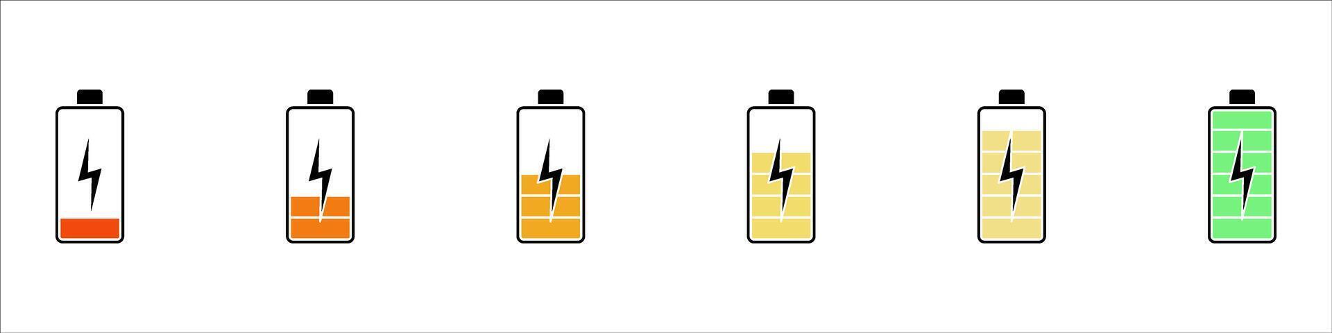 Battery icon set illustration, battery charging sign and symbol, battery charge level. vector