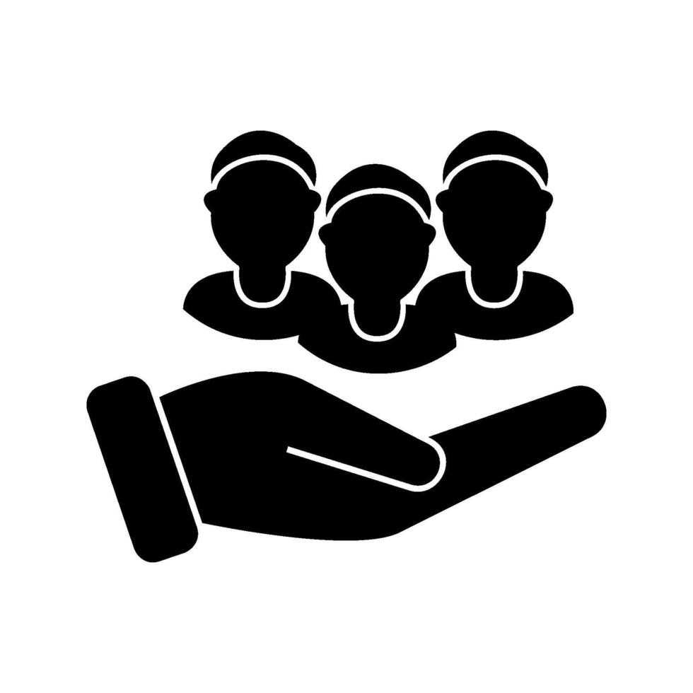 Customers retention icon, illustration. Customers care service. Filled icon. Customers with hand icon vector