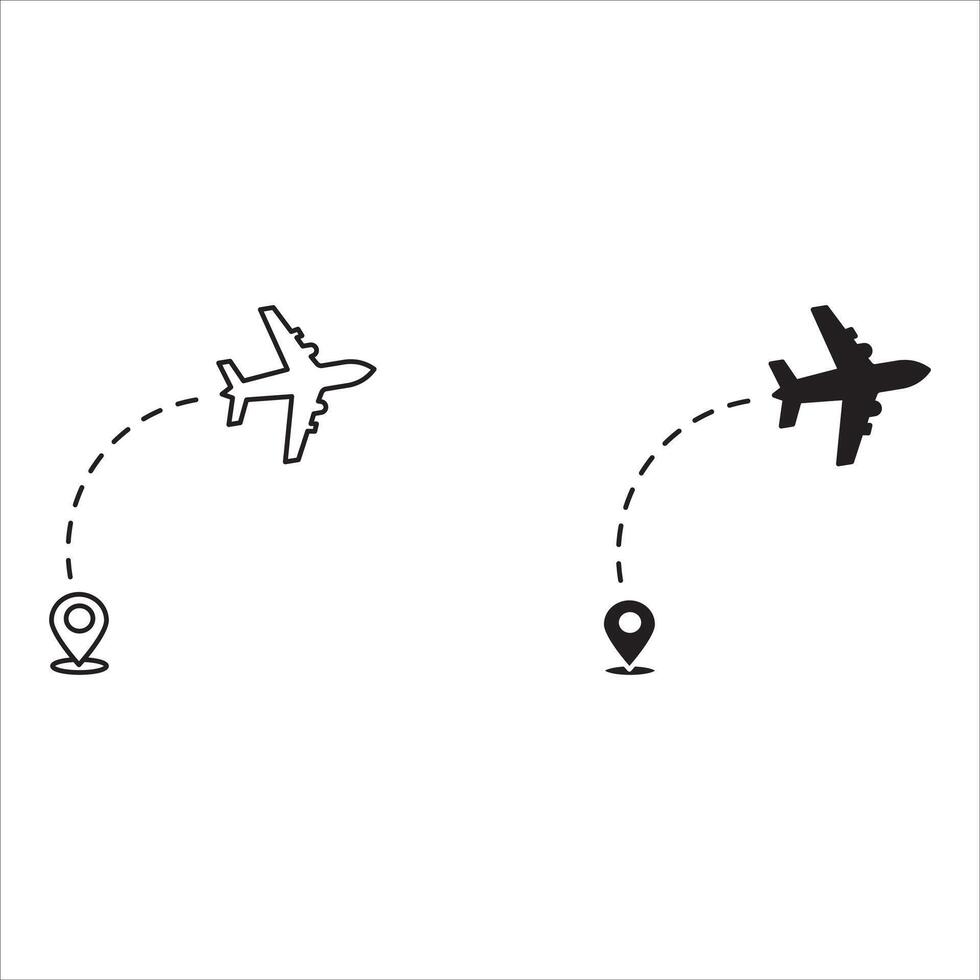 Airplane line path routes. Travel icon. Travel from start point and dotted line tracing. Plane routes flight air dotted isolated illustration. vector