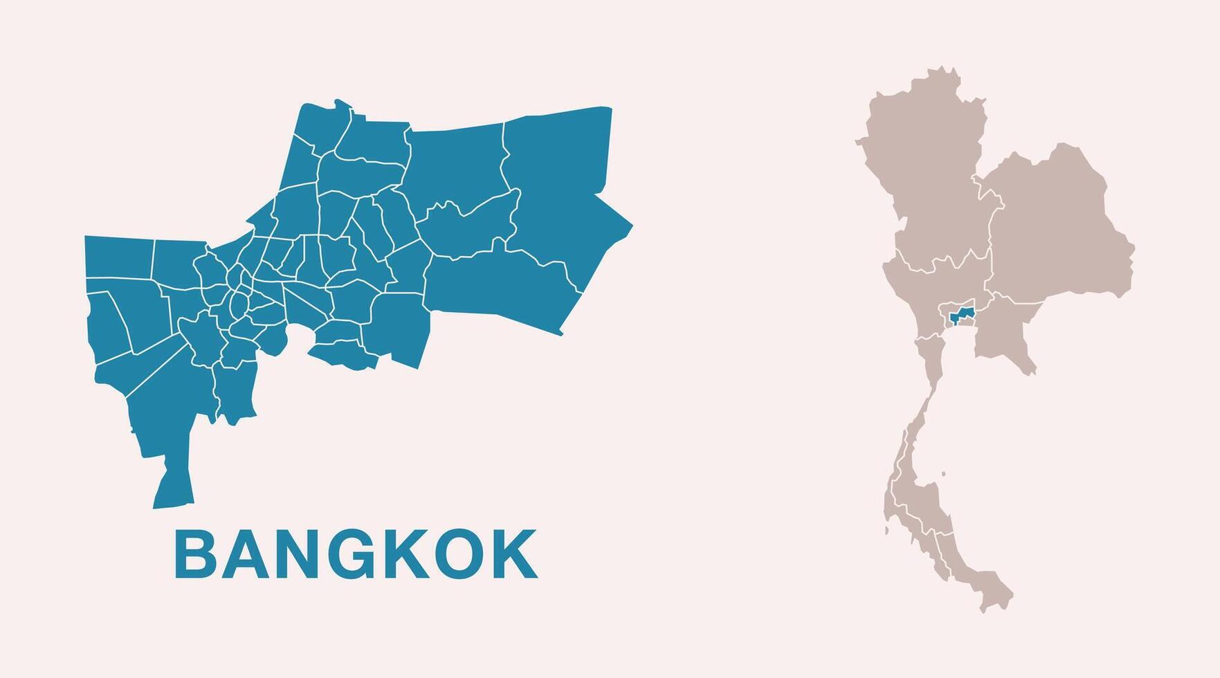 Detailed city map of Bangkok, Thailand with location highlighted on Thailand map. Thailand map with regional divisions, isolated on background. vector
