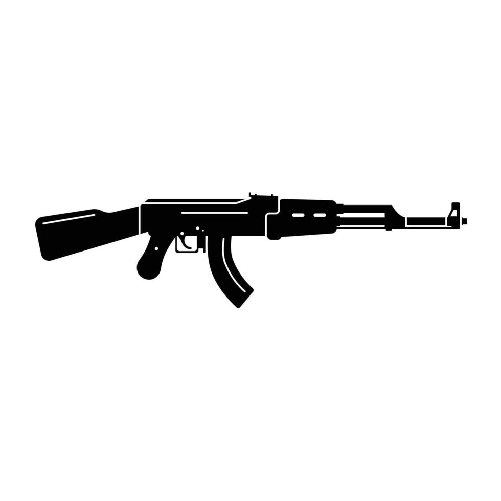Submachine gun icon or sign isolated on white background. Kalashnikov or AK47 black silhouette. vector