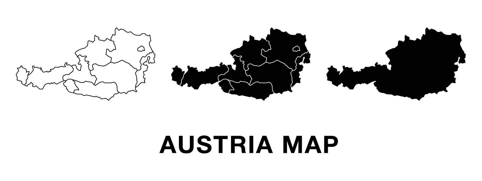Austria map set with administrative divisions, outline, and silhouette. Editable for infographics, presentations, and educational use. vector
