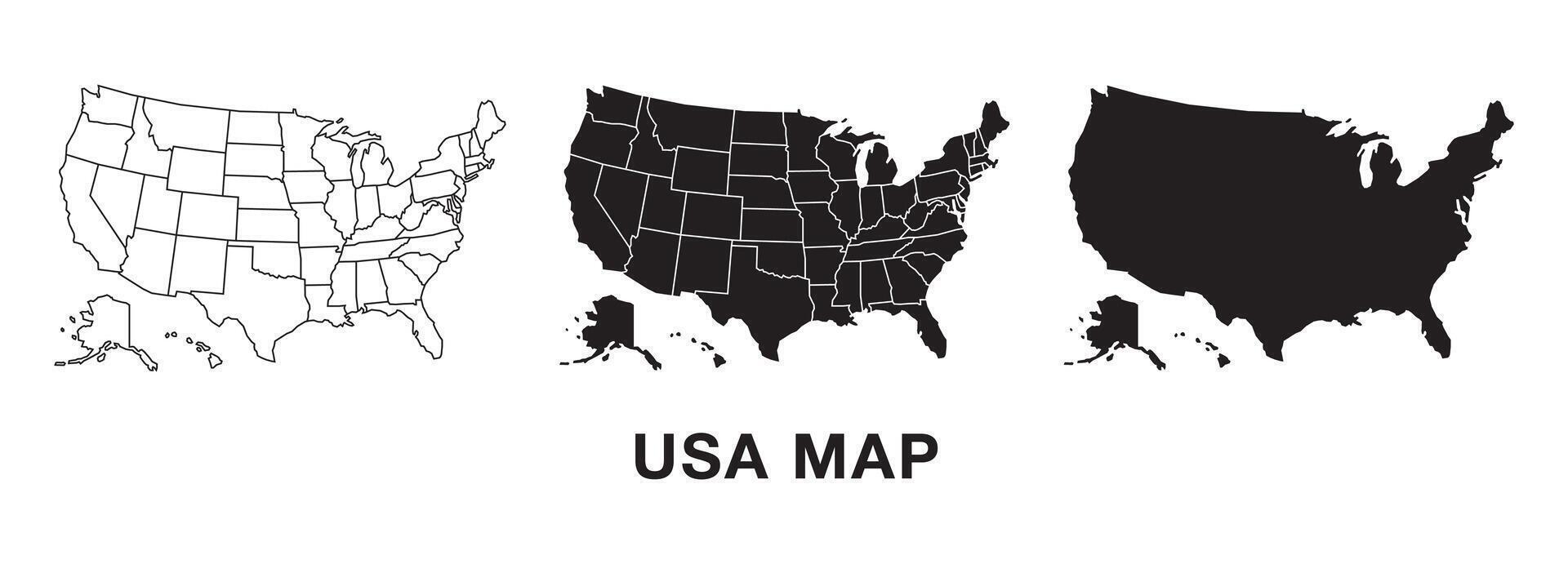 USA map set, map of United States of America. Outline USA map. Flat. USA map icon. vector