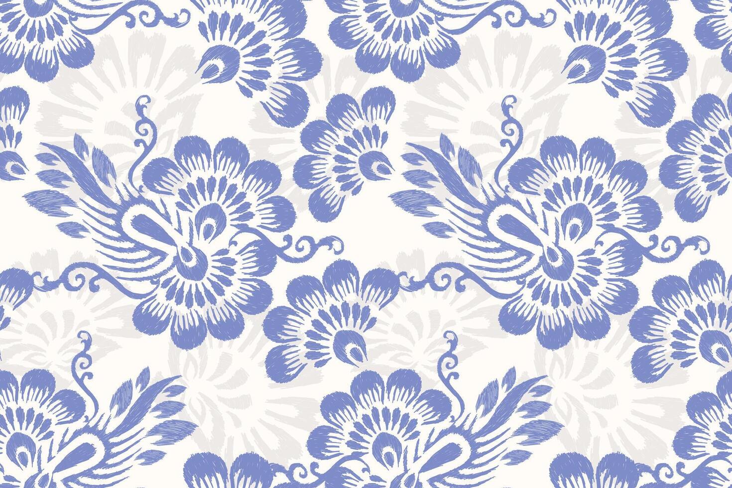 Damask seamless pattern,damask Ikat floral seamless pattern,navy blue and white background vector