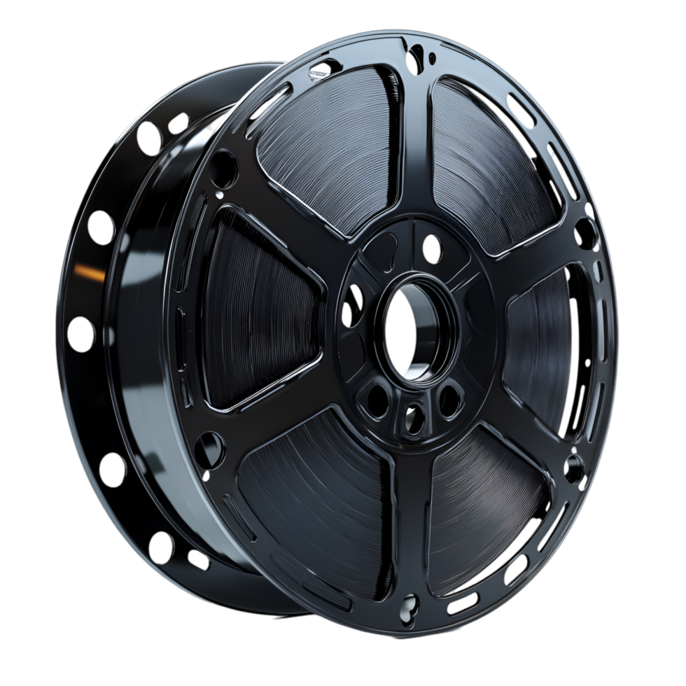 Black Reel of Film Classic Cinema Nostalgia Dark Shiny Metal png