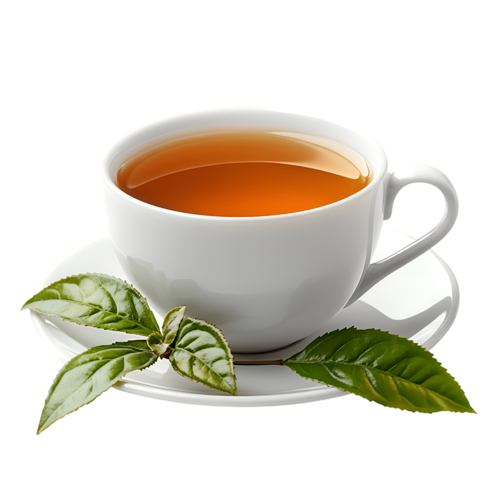 Aromatic Tea in White Cup Fresh Leaves png