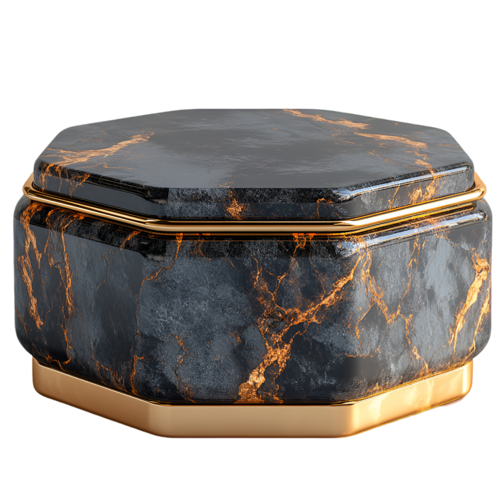 Elegant Black Gold Marble Hexagon Box Luxury Container png