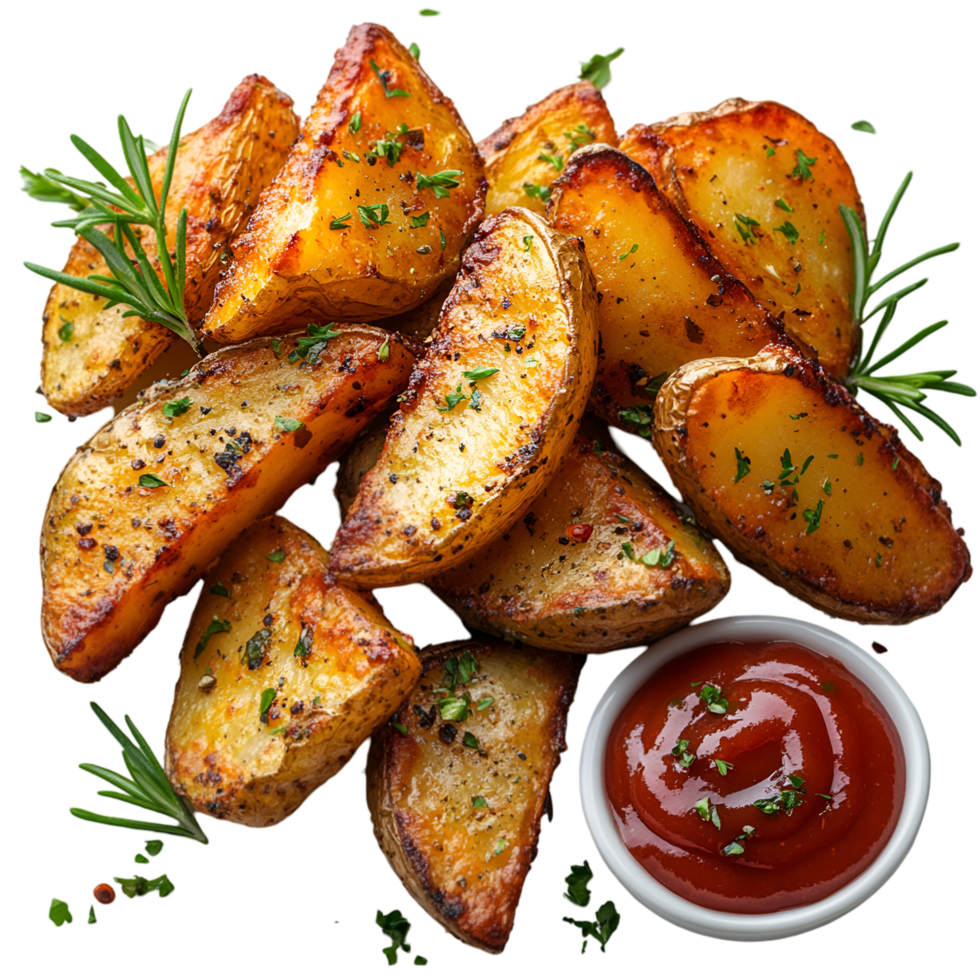 Crispy Potato Wedges with Rosemary and Ketchup png