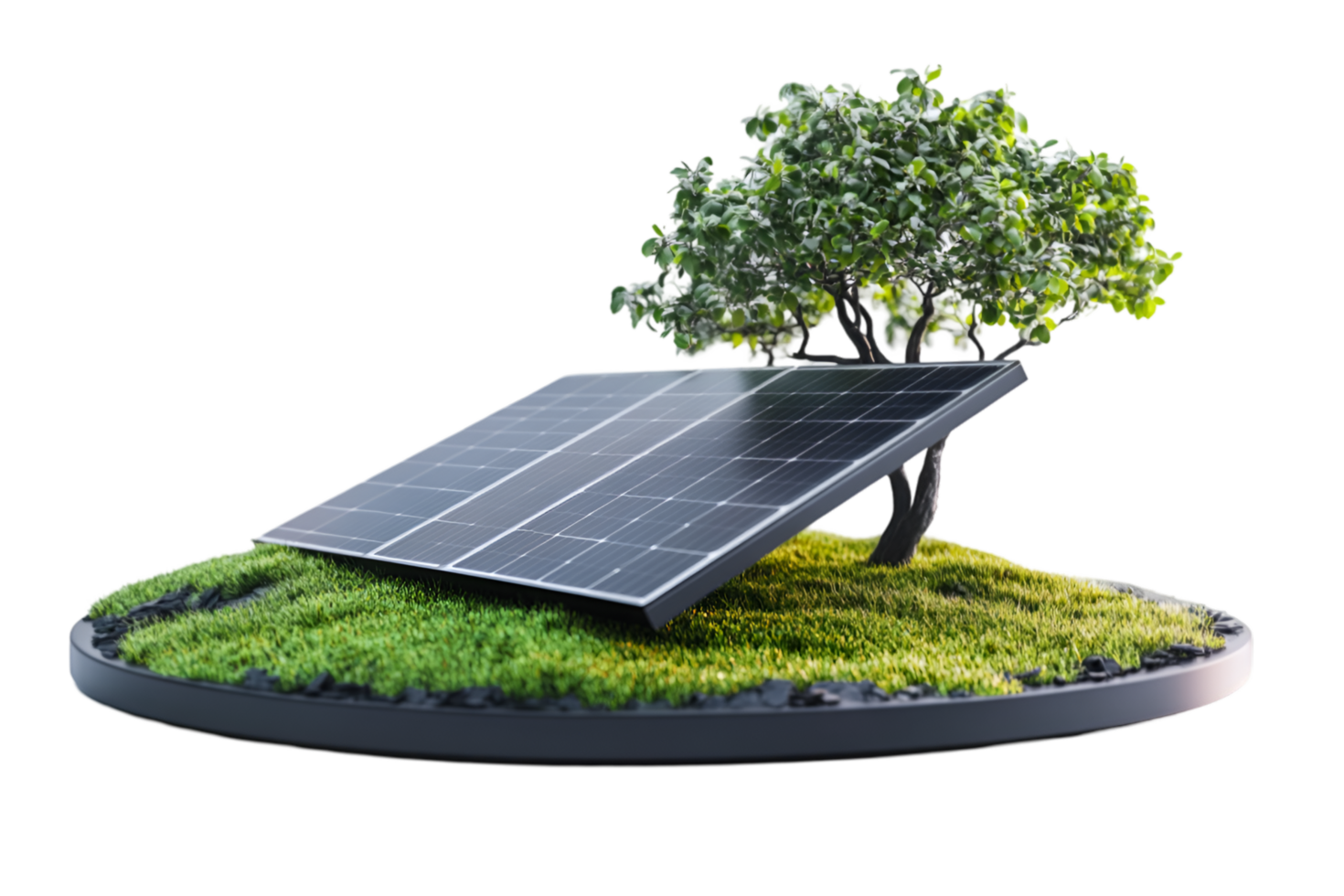 Solar panel and tree on green grass sustainable energy eco friendly nature png