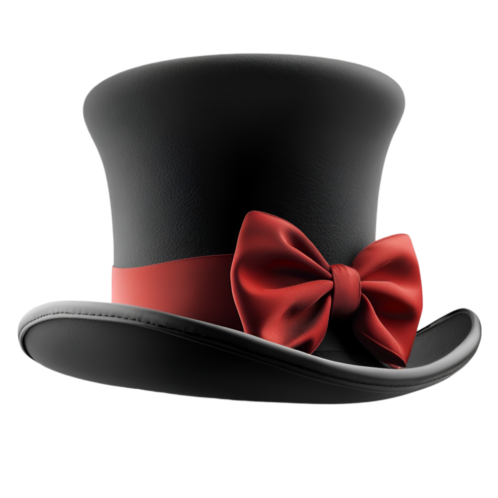 A black top hat with a red bow tie png