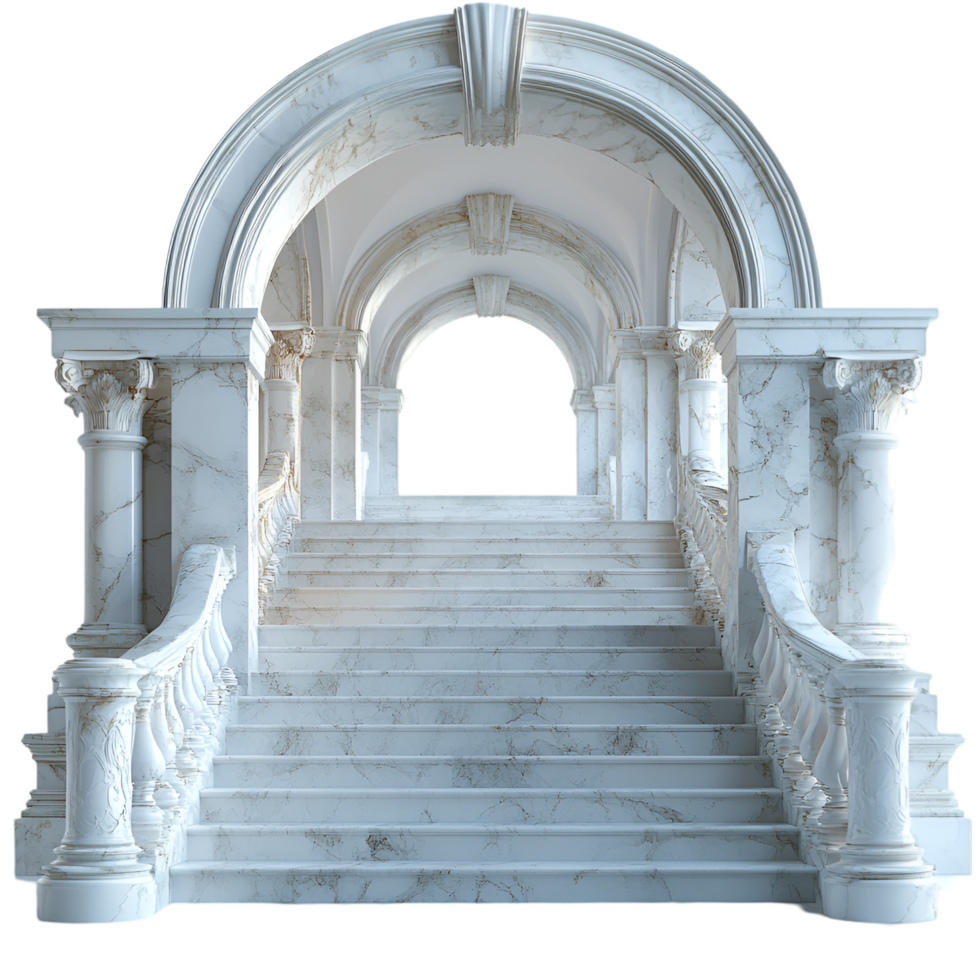 Grand Marble Staircase Leading to Archway Elegant Architecture Palace Design png