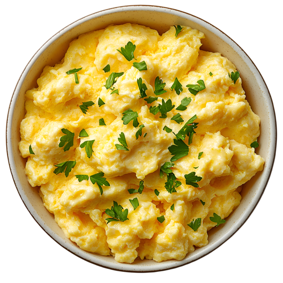 Creamy Scrambled Eggs with Parsley Garnish png