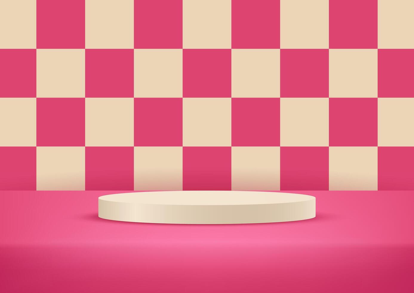 Pink and cream checkered background 3d with podium space for selling products, backdrop, wallpaper, background, text. illustration vector