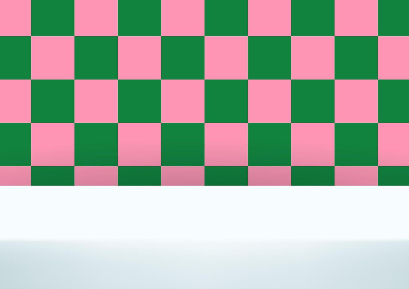 Pink and green checkered background 3d with white podium space for selling products, backdrop, wallpaper, background, text. illustration. vector