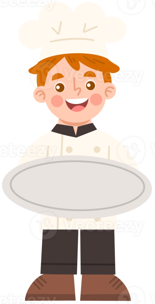 Cheerful Cartoon Chef Holding a Tray png