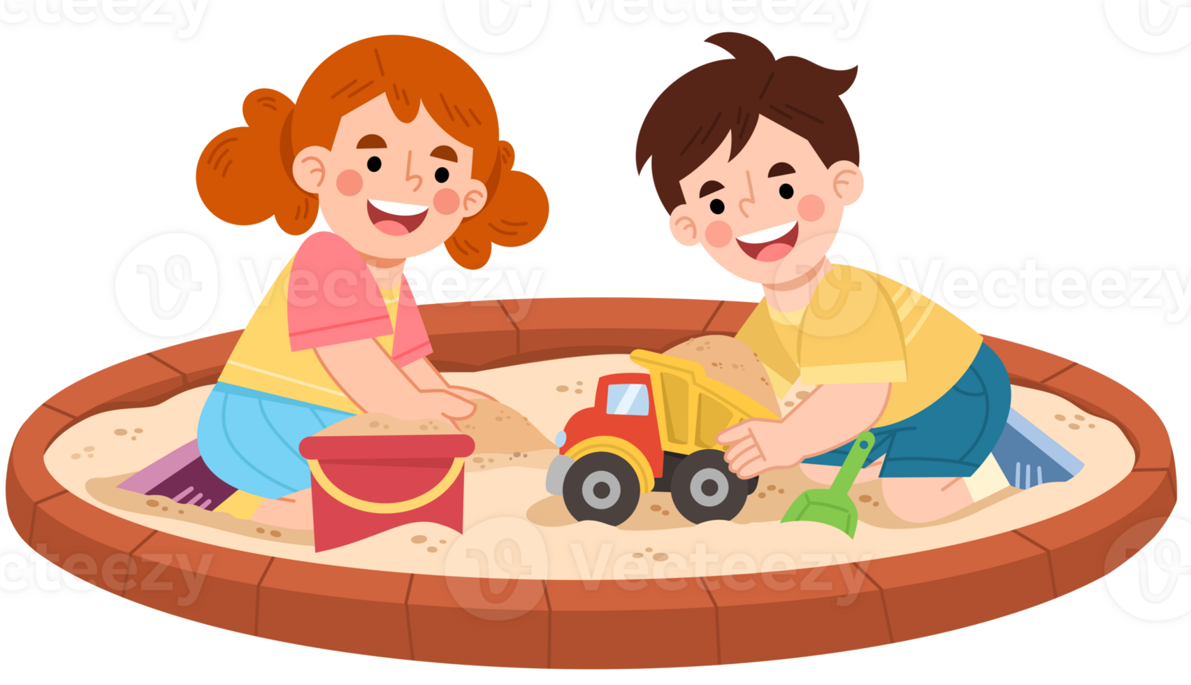 Illustration of Playful children playing in sandbox png
