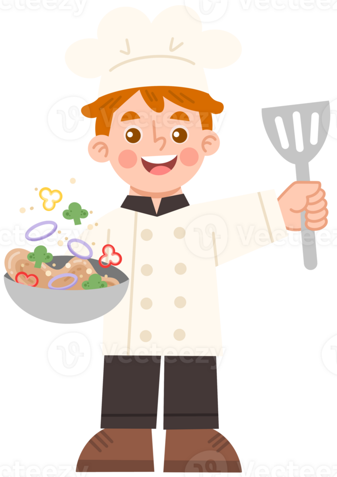 Illustration of a male chef cooking with a frying pan png