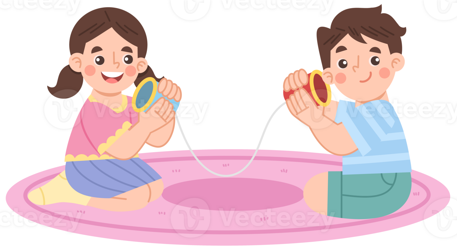 Illustration of Children Playing with String Telephone png