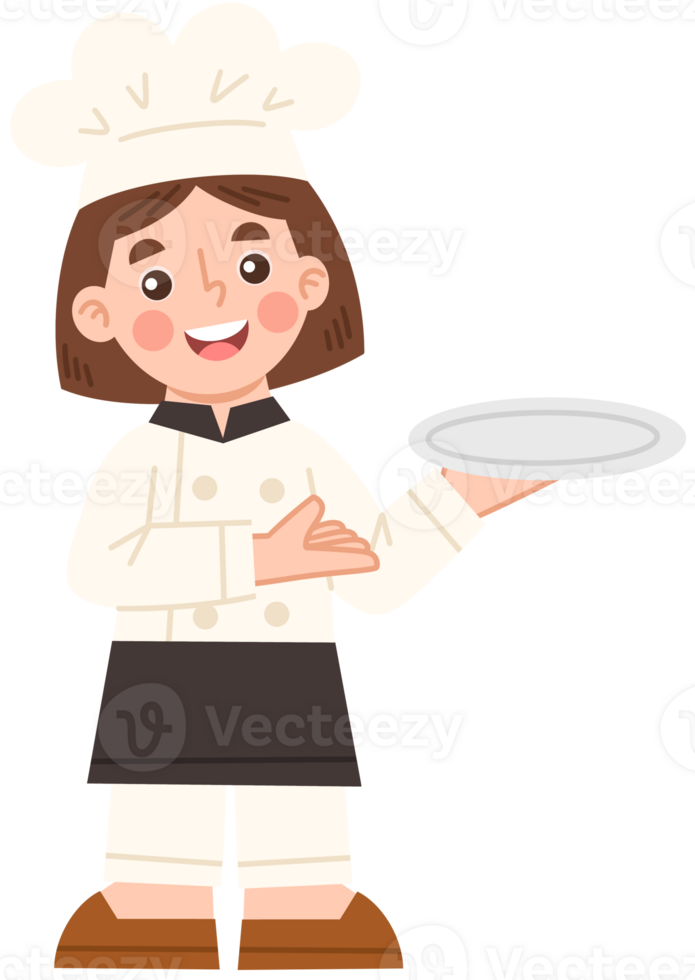 Illustration of a female chef holding a plate png