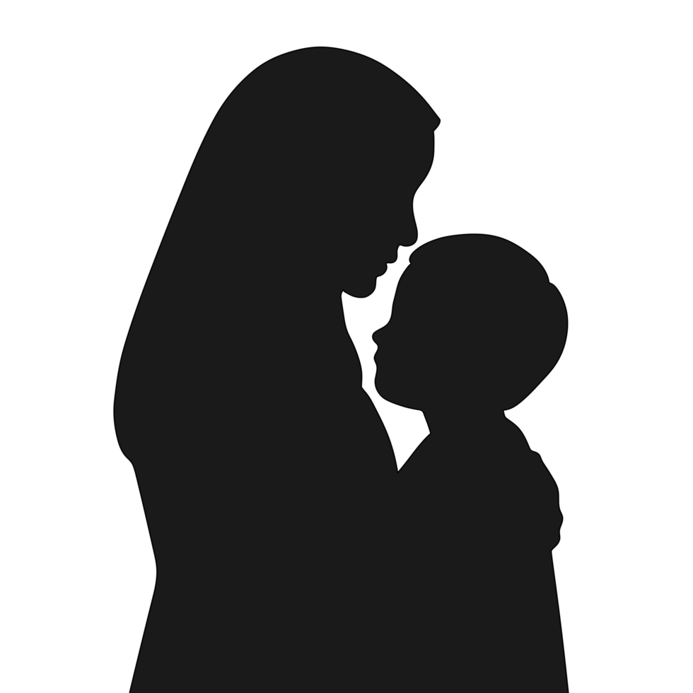 Illustration of silhouette of a mother wearing a hijab and a boy hugging png