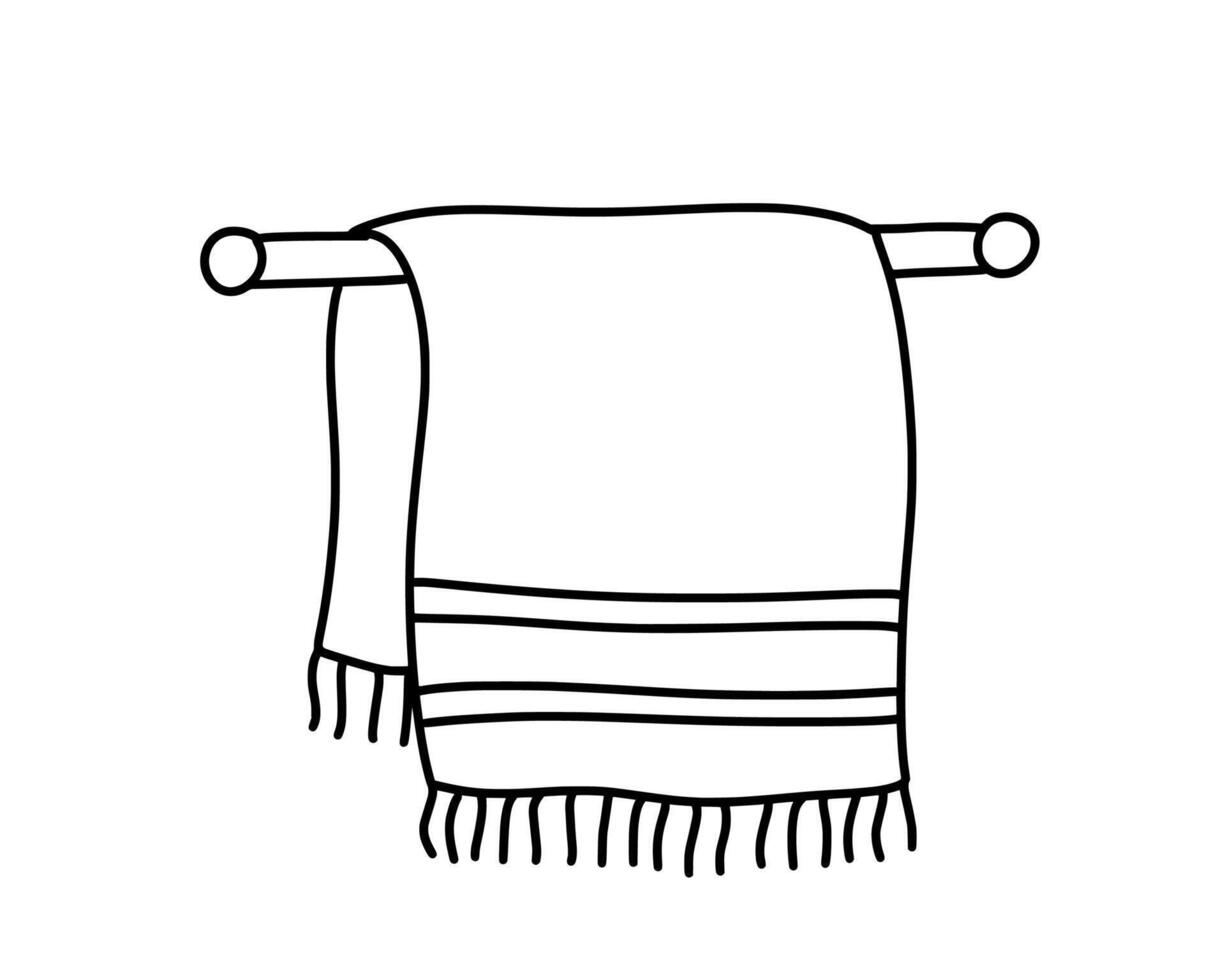 Bath towel hand drawn in doodle style. line art illustration. vector