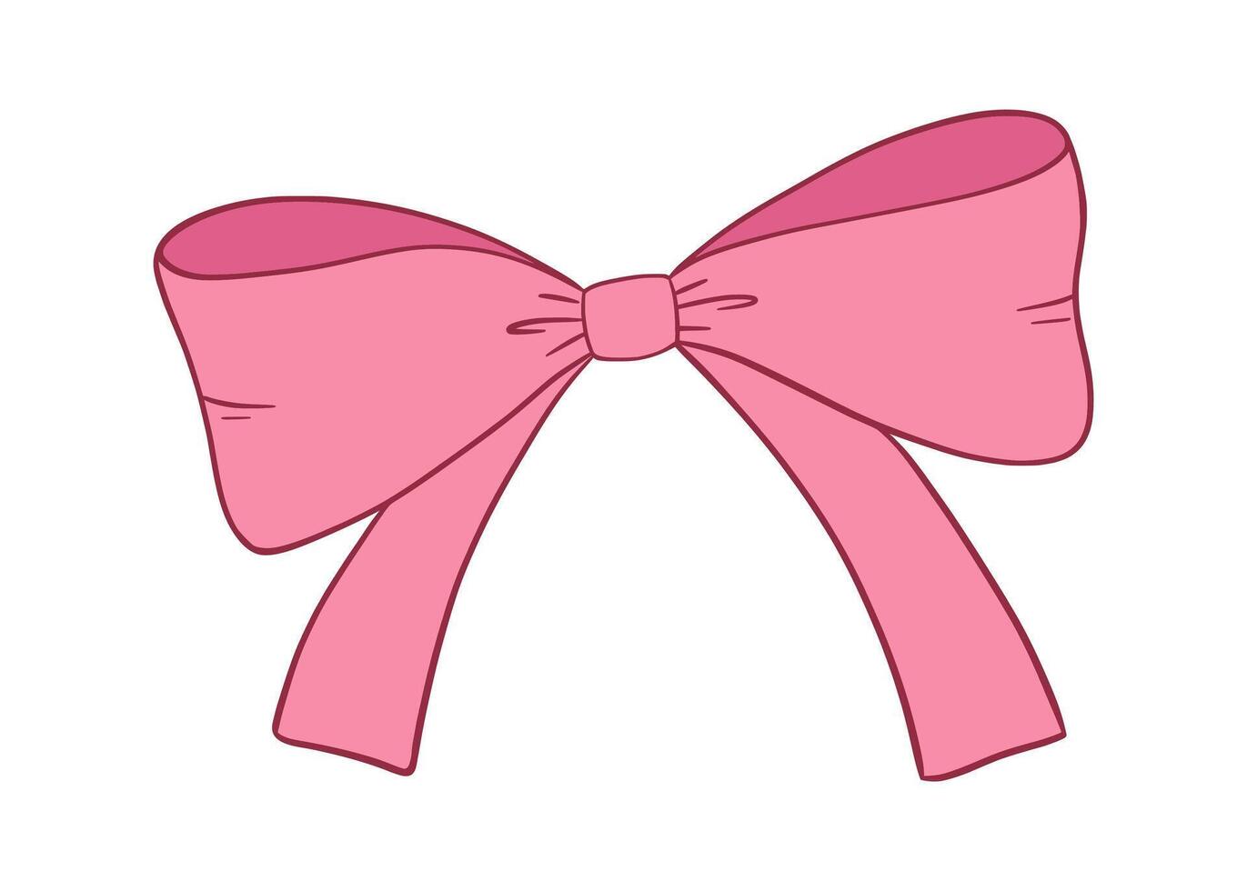 Coquette vintage bow drawing, cute pink ribbon, flat illustration vector