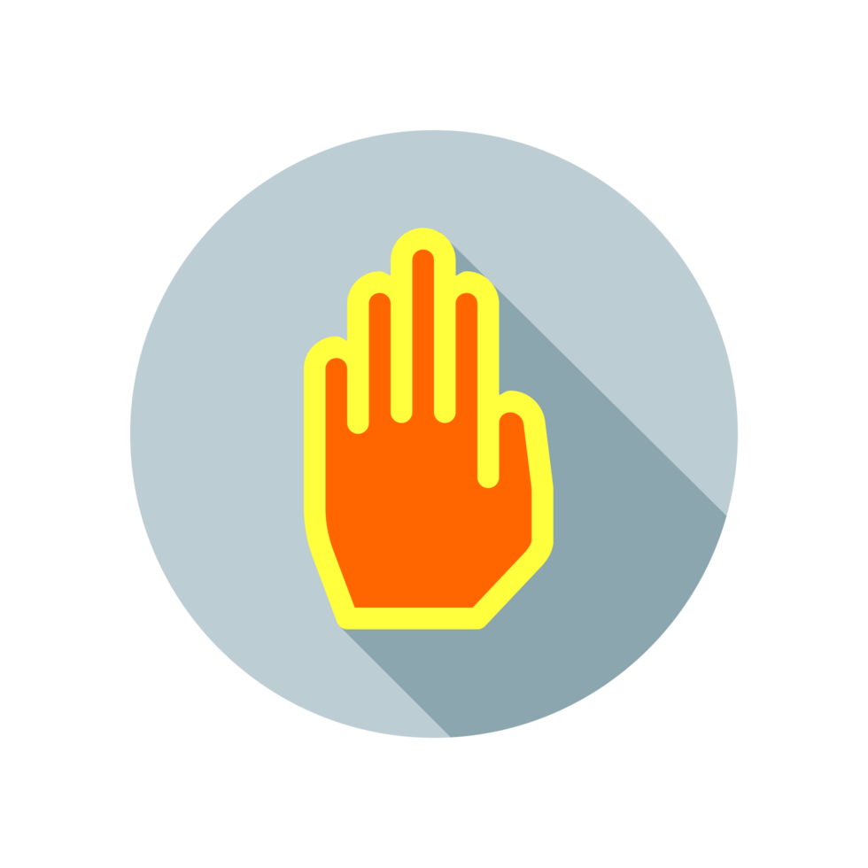 Design Illustration graphic of stop hand sign icon with flat style. Suitable for UI, mobile design, web design, etc. Transparent background. png
