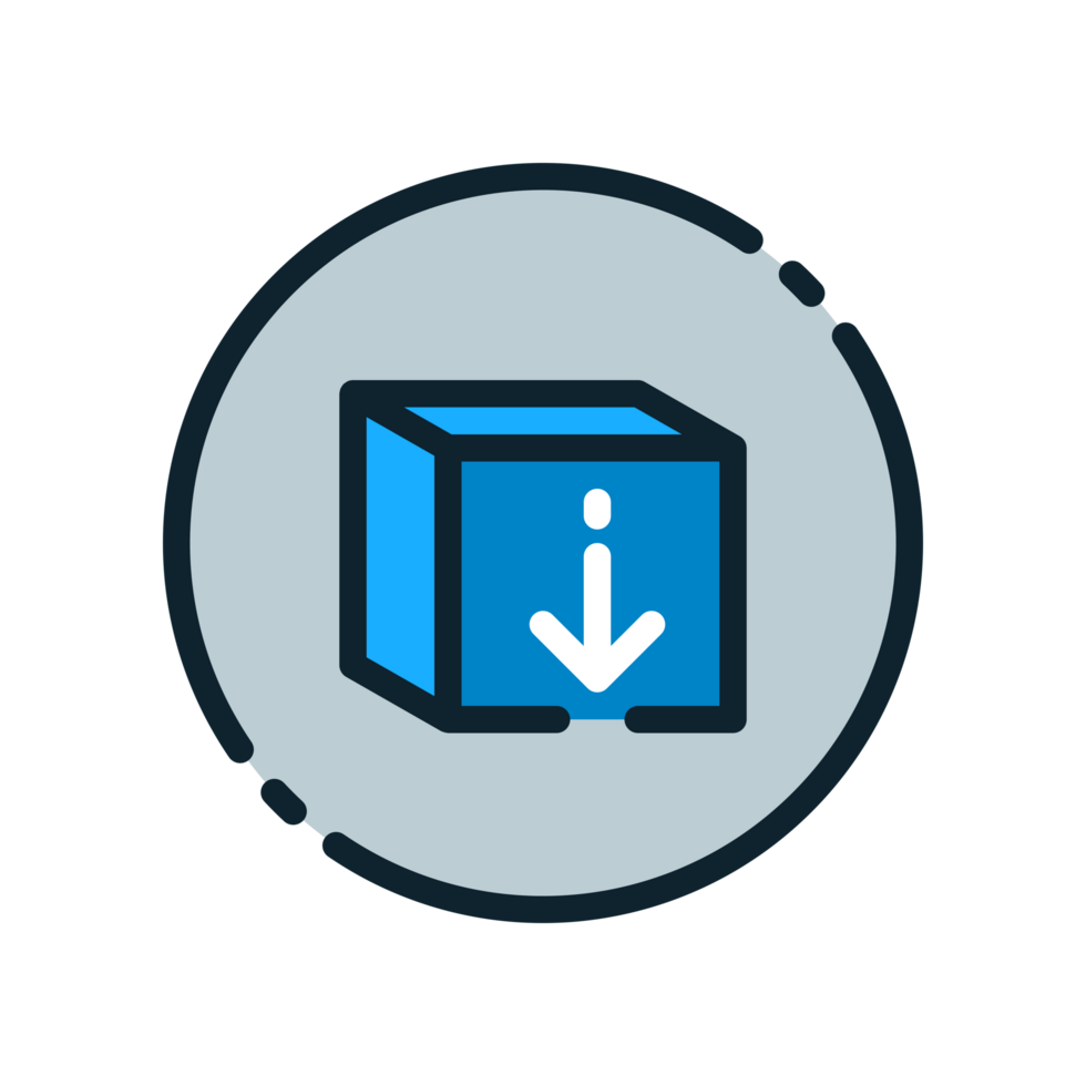 Design Illustration graphic of download box icon with colored outline style. Suitable for UI, mobile design, web design, etc. Transparent background. png