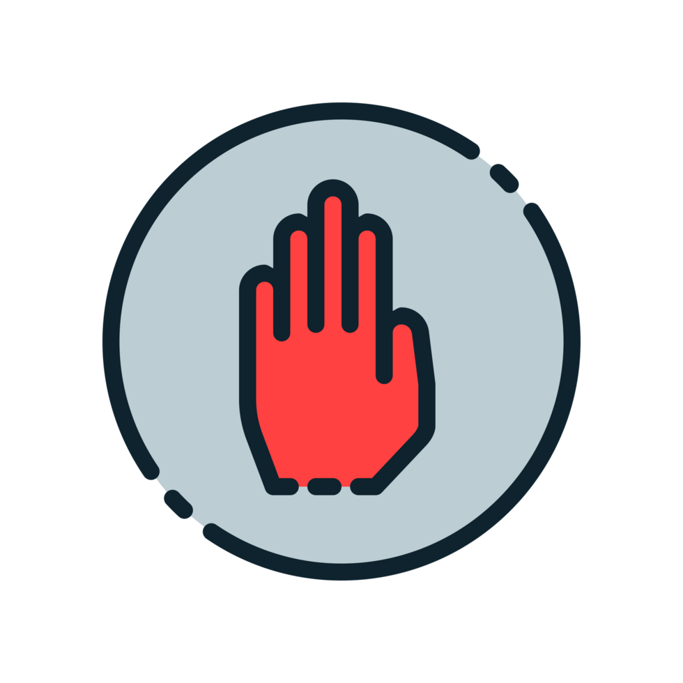 Design Illustration graphic of stop hand sign icon with colored outline style. Suitable for UI, mobile design, web design, etc. Transparent background. png