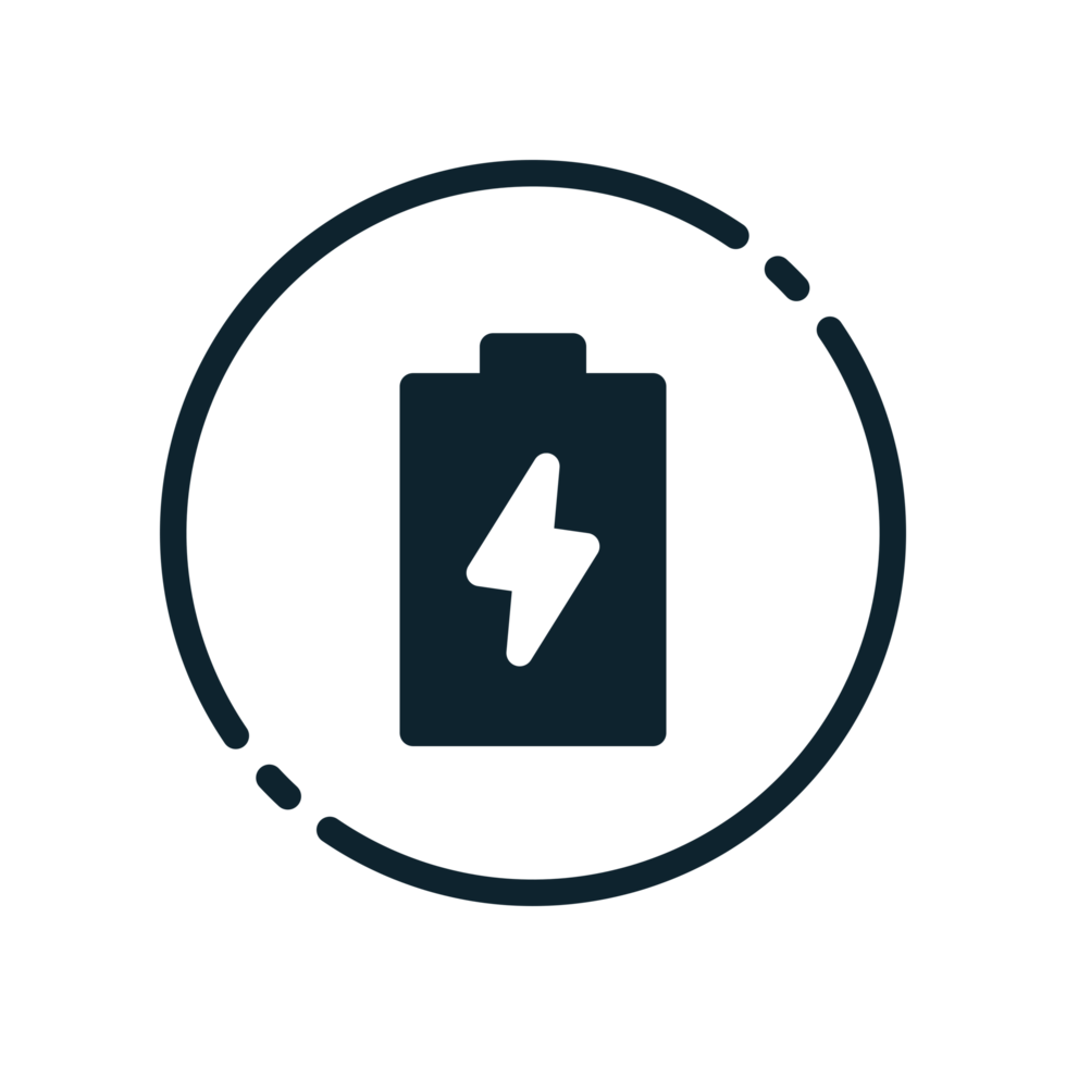 Design Illustration graphic of energy battery icon with glyph style. Suitable for UI, mobile design, web design, etc. Transparent Background. png
