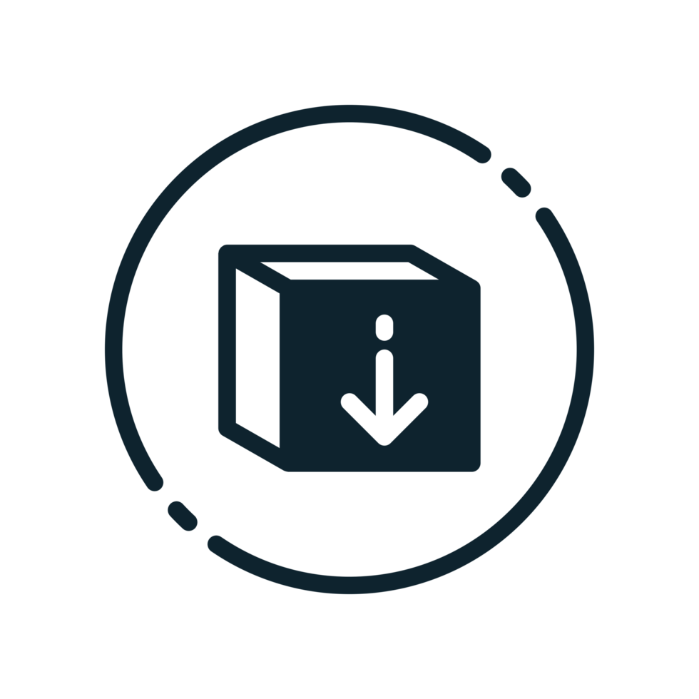Design Illustration graphic of download box icon with glyph style. Suitable for UI, mobile design, web design, etc. Transparent background. png