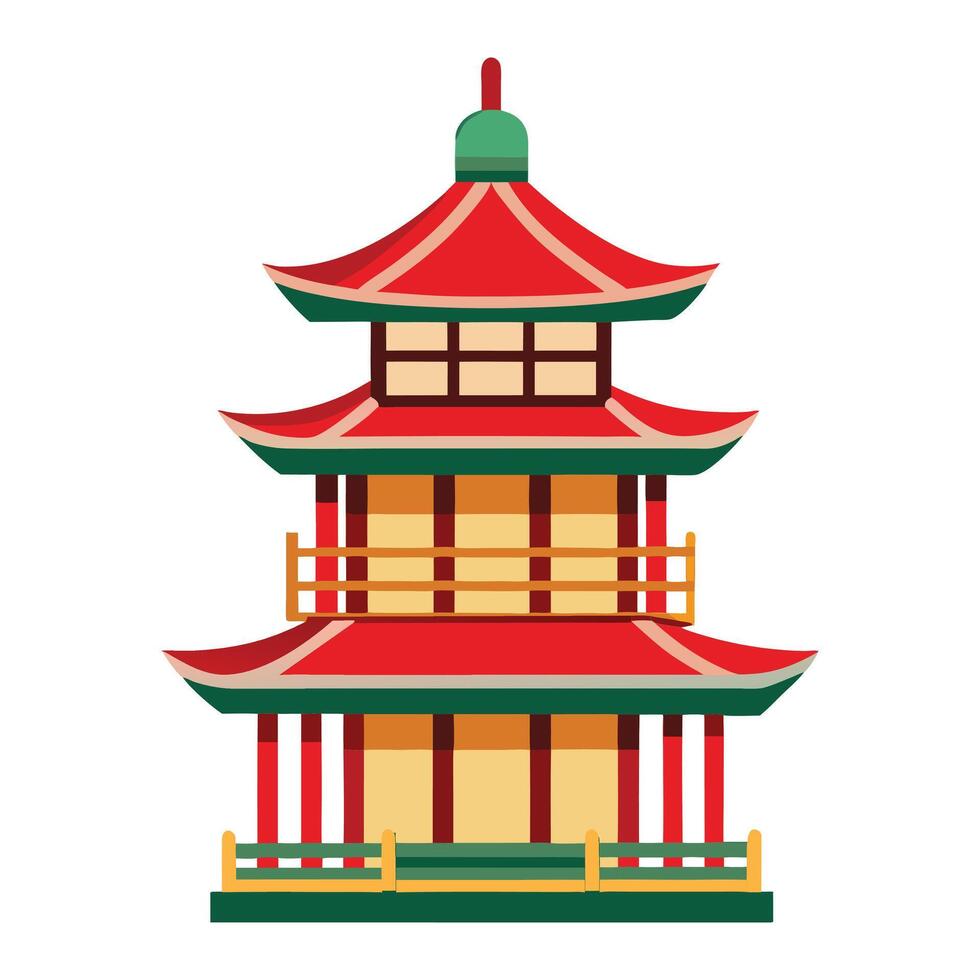an Asian pagoda building with a red roof vector