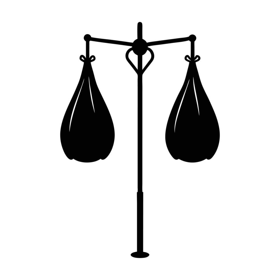 two boxing bags hanging on a pole with a black silhouette vector