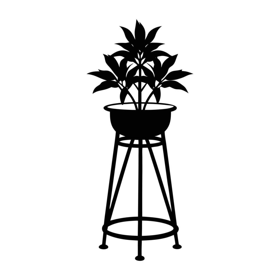 plant pot on stand silhouette on white background vector